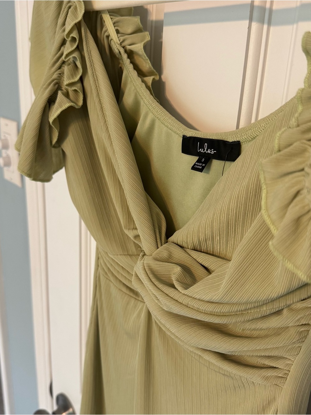 NWT Crushing on Cute Sage Green Flutter Sleeve Mini Dress Lulus twist front - Picture 10 of 10